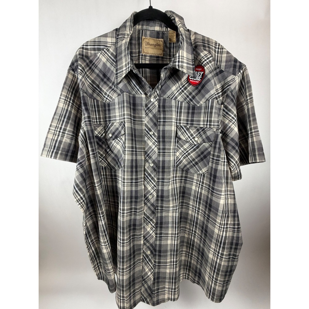 Wrangler Men's 3XL Western Pearl Snap Shirt – Grey Black White Plaid - NWT
